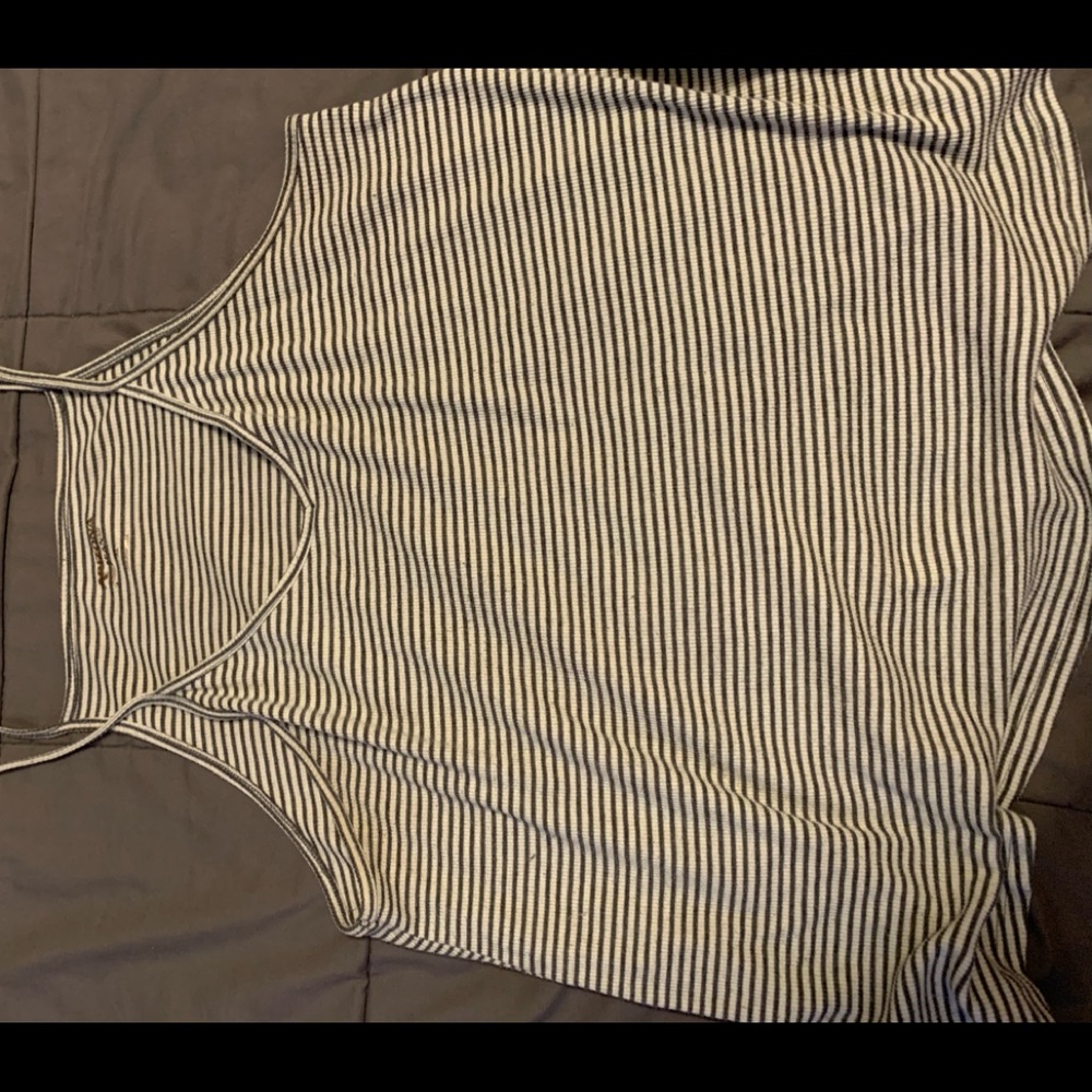 Gray and white stripped tank